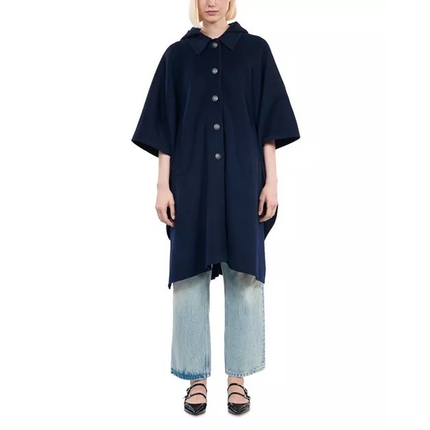 The Kooples New Oversized Hooded Cape Coat Navy Blue Size One-Size Msrp $715
